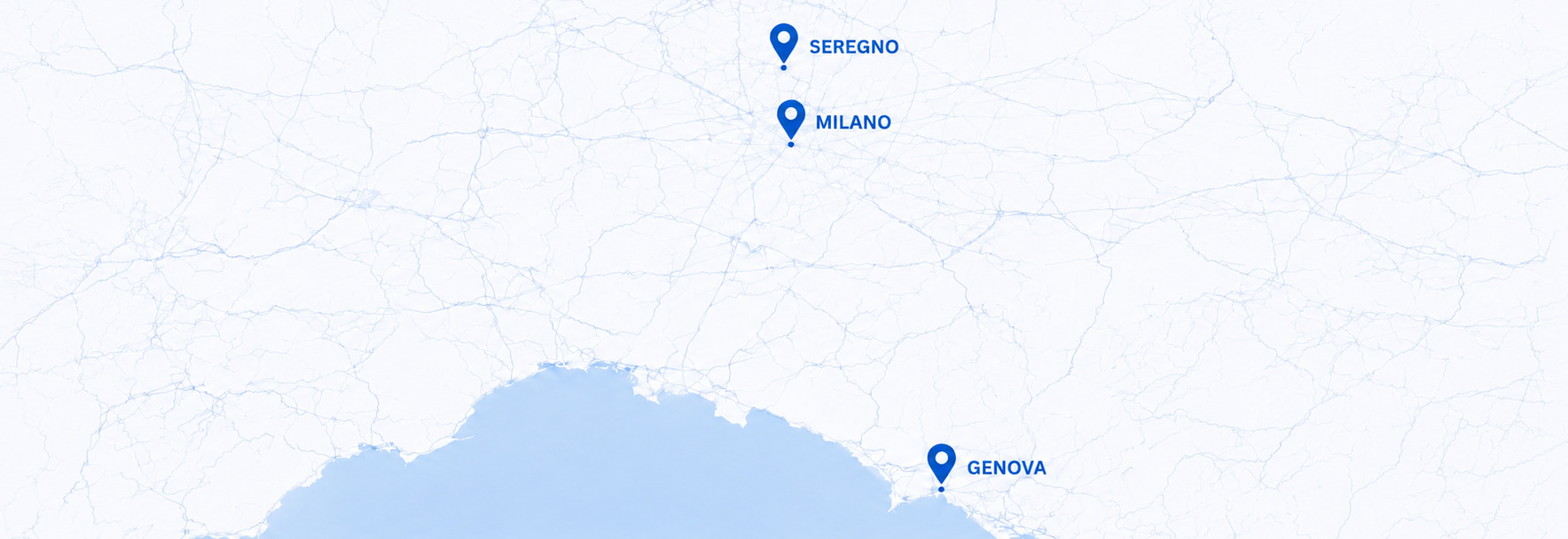 Mappa con le sedi dello studio del Dottor Fabrizio Avidano a Milano, Seregno e Genova.